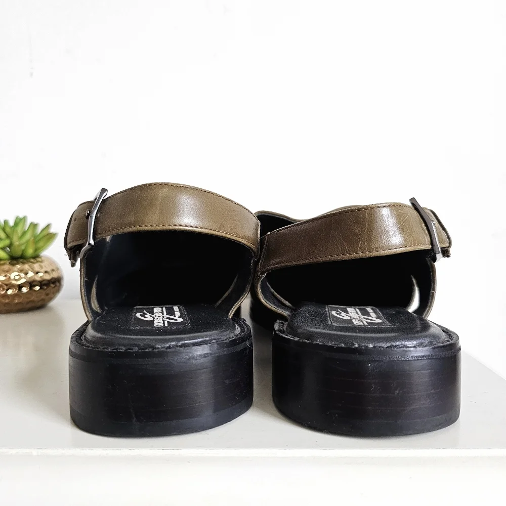 Vintage Chunky Giorgio Brutini Leather Slingback Shoes | Square Toe